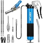 KRETLAW Grease Gun, 7000 PSI Heavy Duty Professional Pistol Grip Grease Gun Kit 14 OZ with Coupler, Double Grease Injector Needles, 18" &amp; 2pc 12" Flex Hoses and Reinforced Glove