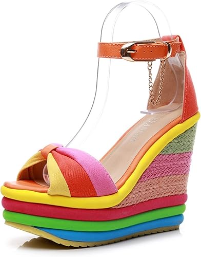 Amazon Yybo アンクルベルト厚底サンダル 厚底ウェッジ サンダル ウェッジソール カラーサンダル アンクルストラップ ハイヒール レディース ジュート 13cm ヒール 美脚 安定ヒール 歩きやすい 夏 小さいサイズ Yybo ファッションサンダル