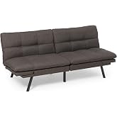 Amazon Basics Futon Sofa Bed, Convertible Memory Foam Sofa Couch with Adjustable Positions for Small Living Room, Office, Apartment, Dark Grey Linen Fabric