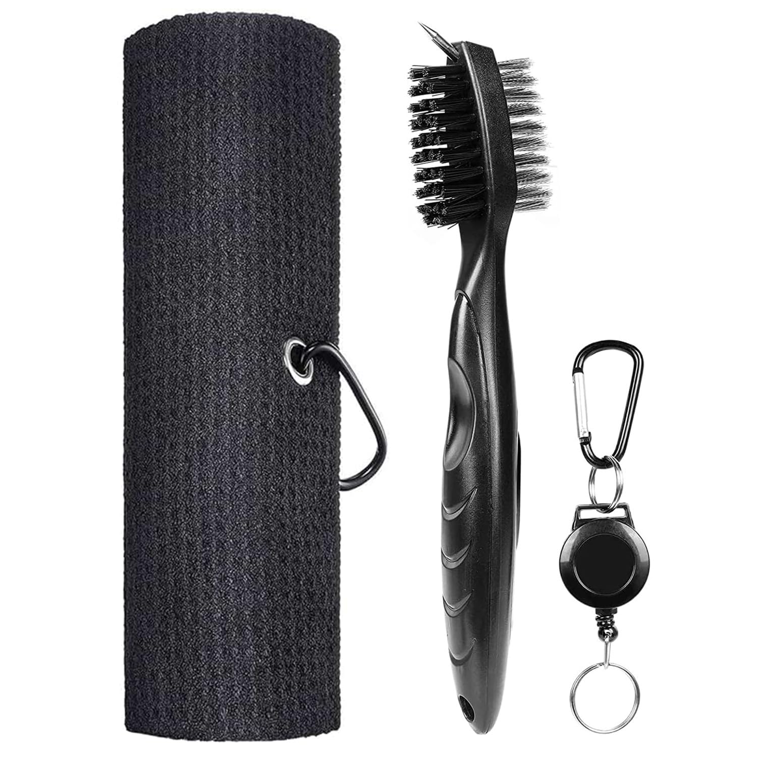 ZEACCT 2-Piece Golf Towel and Brush Set, Multi-Functional Club Cleaner with Carabiner Clip, Perfect for Golf Shoes, Clubs, and Grooves, Features Three-Hole Design for Easy Use