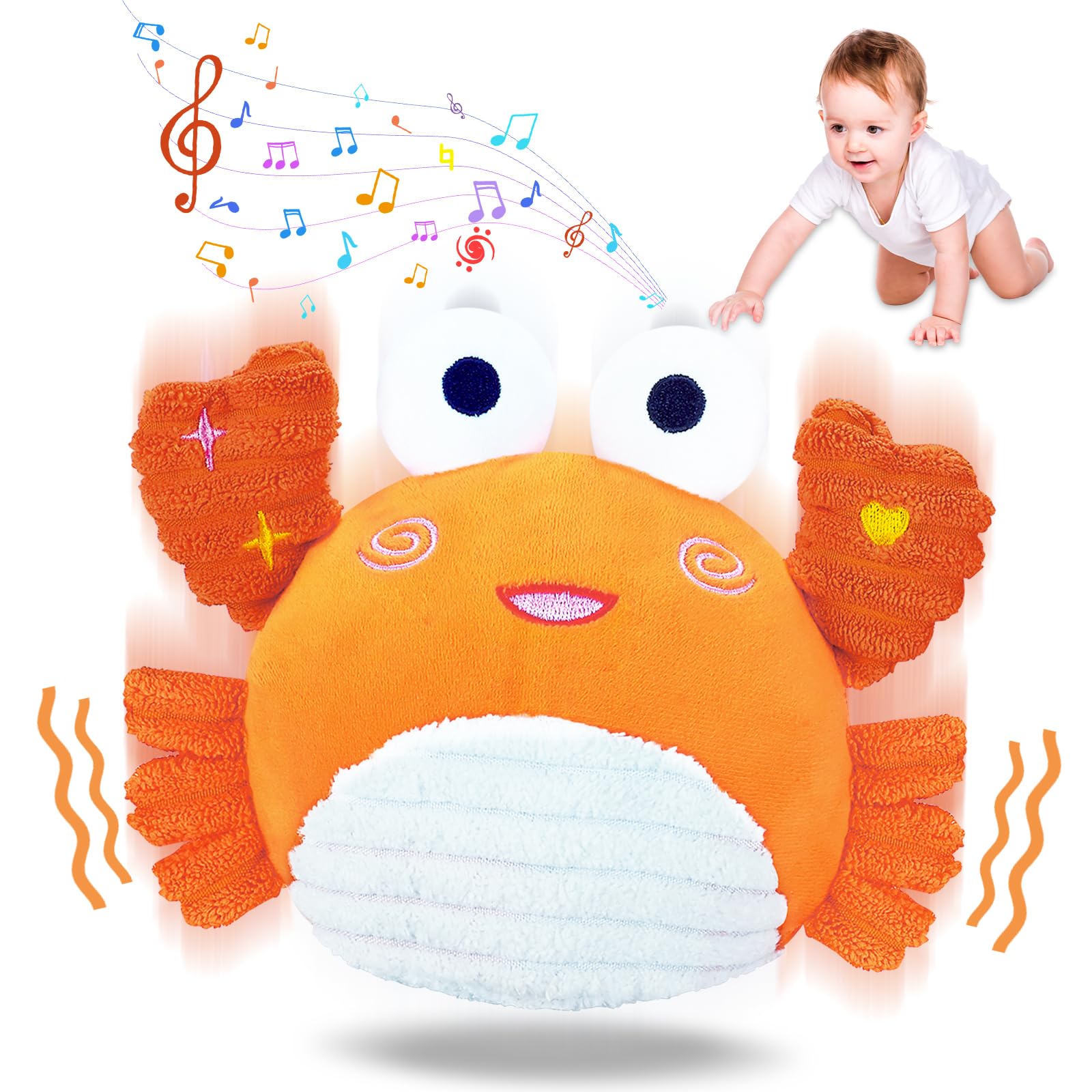 RedCrab Crawling Crab Baby Toy,Musical Crawling Toy for 12-18 Months, Dancing Walking Bouncing Tummy Time Crab Toy for Infant 6-18 Months,Sensory Toys for Newborn Gifts