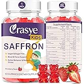Crasye Saffron Gummies for Kids 100% Pure Organic Saffron Extract Sugar Free Saffron Supplements Gummy for Children Calm Mood & Focus - 60 Gummies