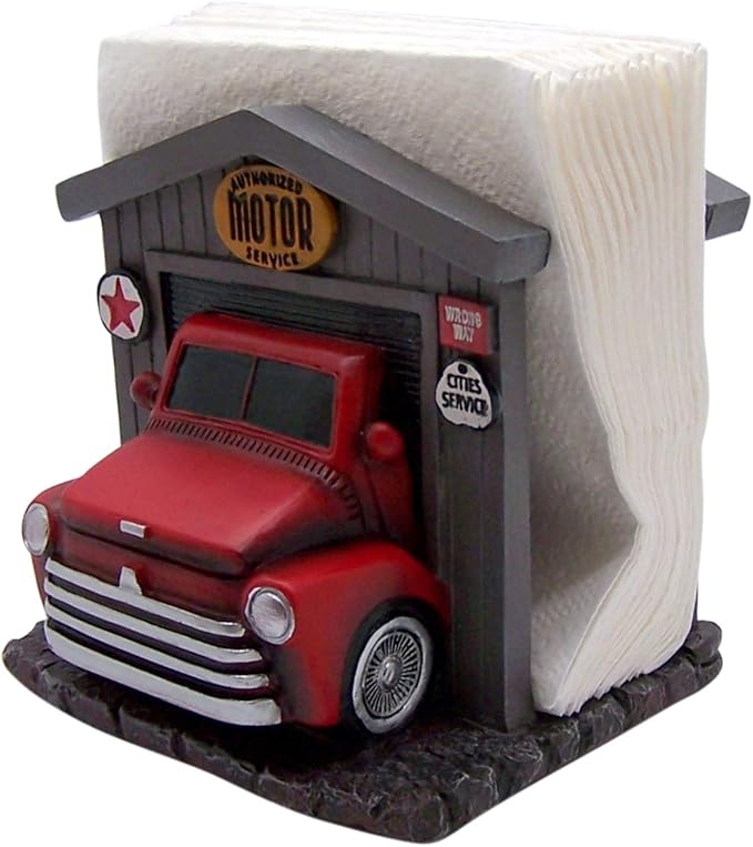 Red Truck Shop Napkin Holder, Novelty Rustic House Decor
