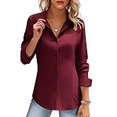 HOTOUCH Button Down Dress Shirt Work Office Blouses Womens Button-up Shirts Long Sleeve Formal Business Dressy Tops Wine Red