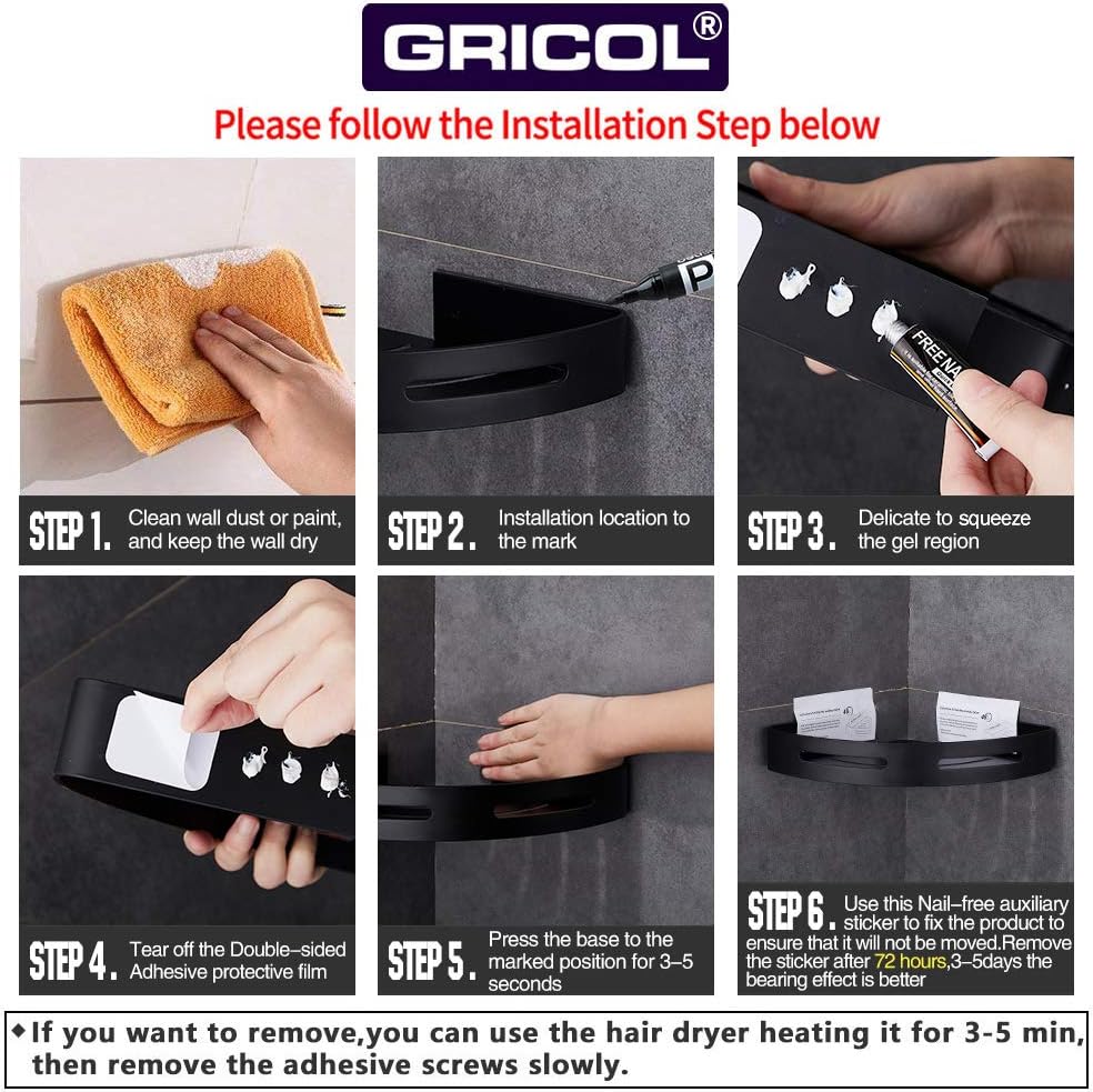 Gricol Bath Corner Shower Shelves Adhesive Caddy - - 