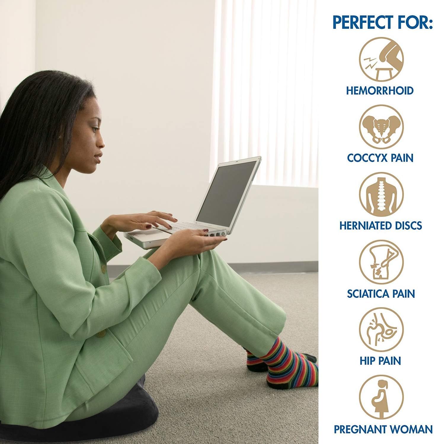 MOEBULB Memory Foam Seat Cushion Medical Seat Pillow Pad Non-Slip Orthopedic for Driver Car Truck seat/Office Chair/Plane/Wheelchair/Kitchen to Relieves Back Pain, Sciatica,Tailbone, Hemorrhoid: Home & Kitchen