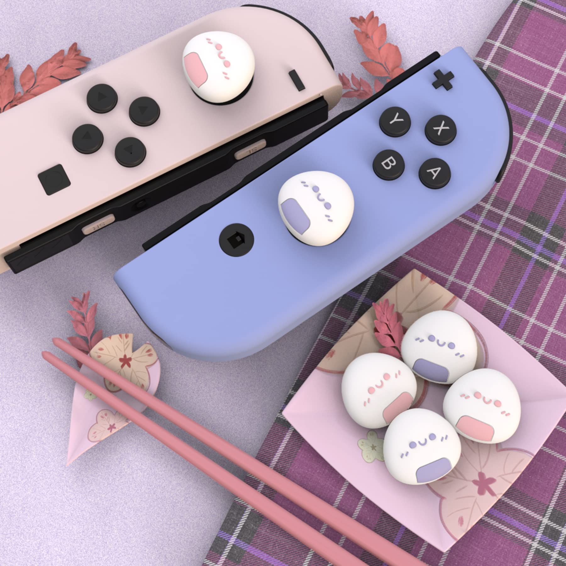 playvital Joystick Caps Caps for Nintendo Switch/OLED/Lite, Stick Caps Caps Attachments Silicone Analogue Controller Joy Con Stick Caps for Switch & Switch Lite & Switch OLED (Onigiri Pink/Purple)