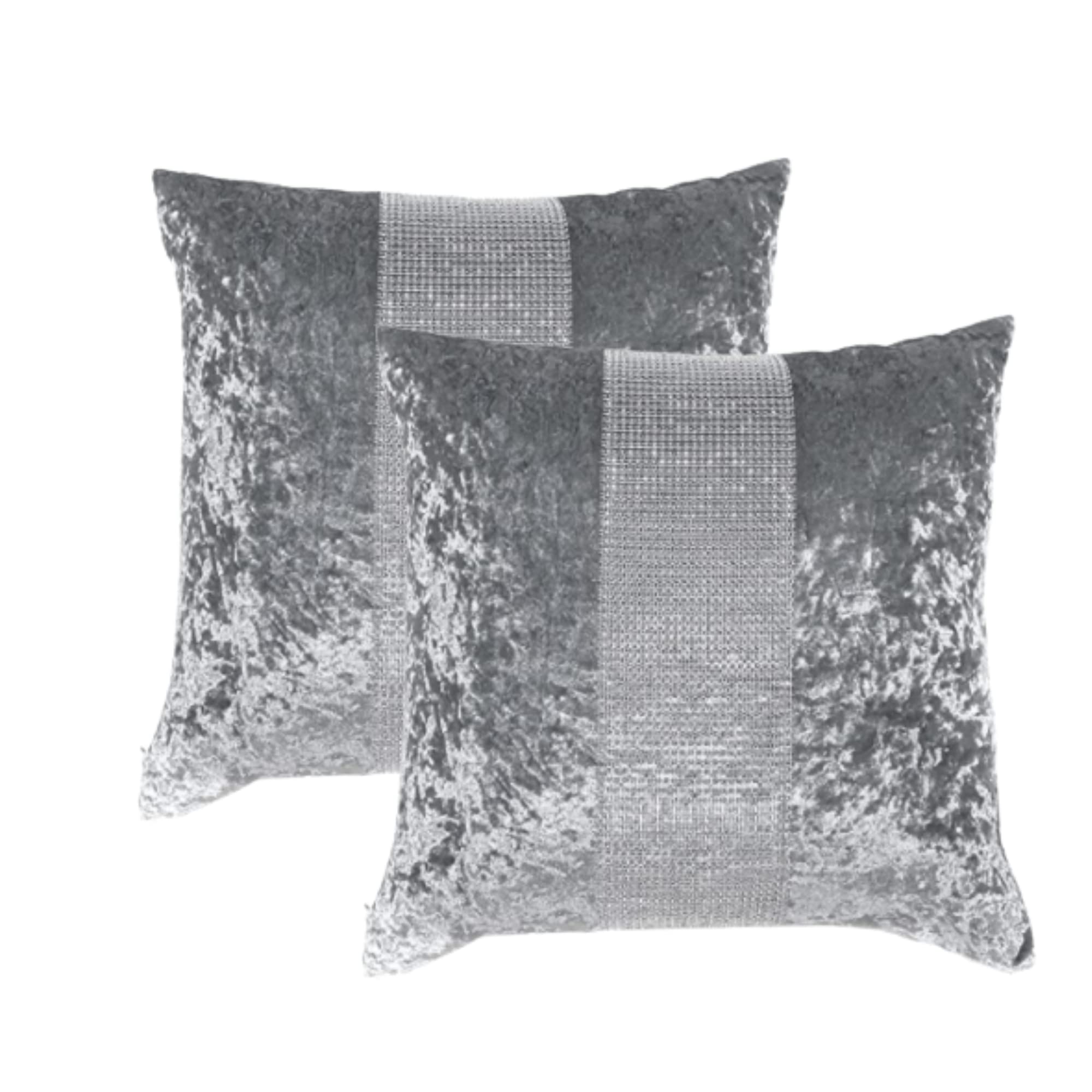 RKAAS HOME Super Soft Decorative Luxurious Diamante Sparkle/Bling Crushed Ice Velvet Square Cushion Cover for Living Room Sofa Couch Bed 45cm x 45cm 18x18 Inches (Pack of 2 - Silver Grey)