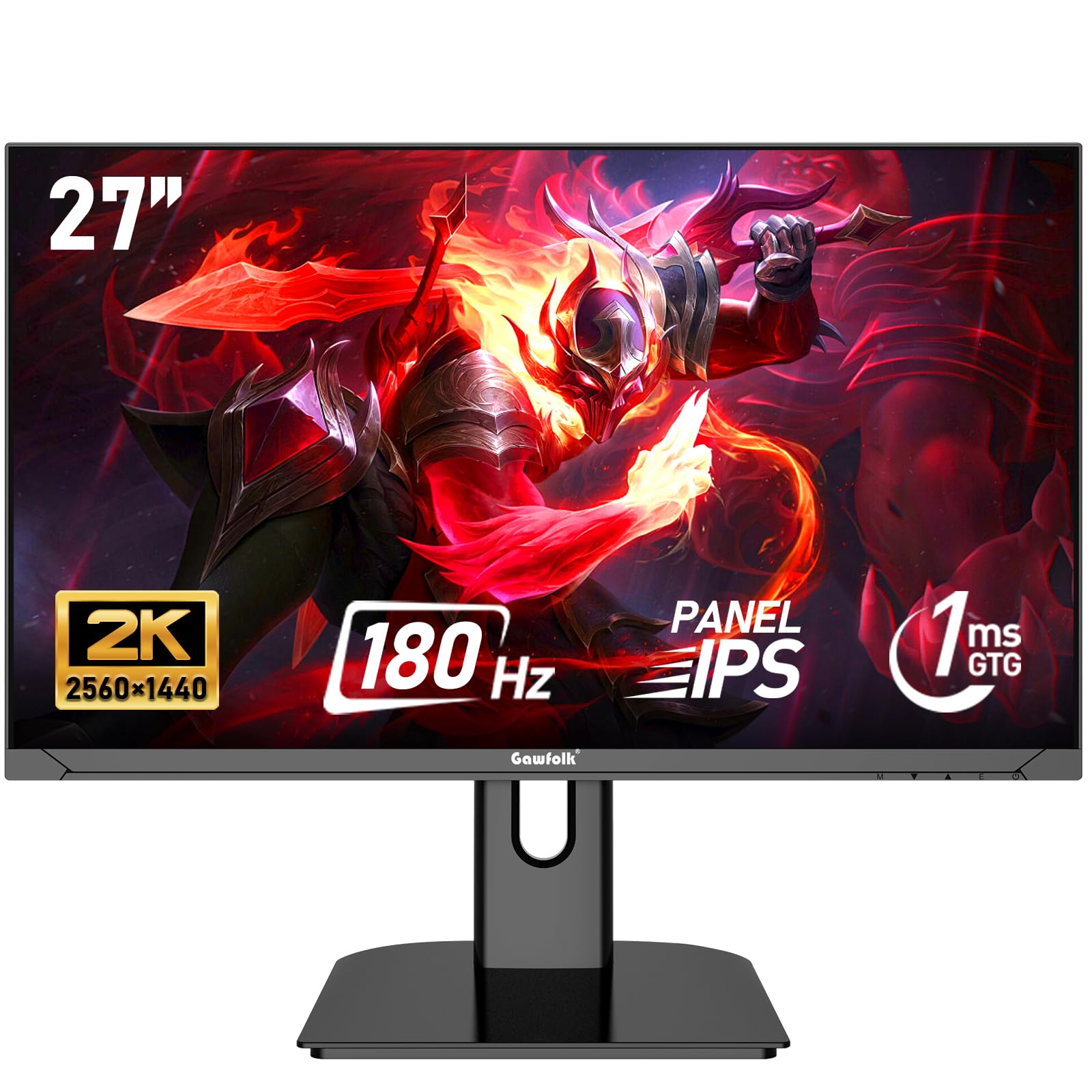 Gawfolk 27 inch 2K QHD(2560×1440) PC Screen, 180Hz Gaming Monitor, 1ms Without Bezel, FreeSync,100% sRGB, 178° Wide Viewing Angle, HDMI2.0、DisplayPort, 75 * 75MM Wall Mount Compatible - Black Image