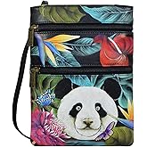 Anuschka Women’s Hand Painted Genuine Leather Mini Double Zip Travel Crossbody - Magnetic Closure, ID Holder & Optical Case