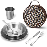 Odoland Stainless Steel Camping Mess Kit for Outdoor Family &amp; Person | Cooking Tableware Utensils with Plates Bowls Forks Spoons Knives &amp; Savings Bag for Camping, Backpacking, Hiking, Picnic