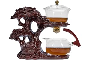 Zurucily Glass Teapot Set Tea maker with Infuser Semi Automatic Kungfu Tea Set with 6 Small Cups (Red Tree)