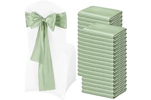 Pesonlook 100Pcs Satin Chair Sashes Ties, Sage Green Satin Chair Sashes Bows Chair Cover Back Tie Supplies for Wedding Recept