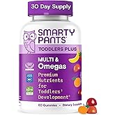 SmartyPants Toddler Multivitamin Gummies - Improved Formula: Omega 3 (DHA/EPA), Vitamins D3, C, Vitamin B12, B6, A, K & Zinc, Biotin, Gluten Free, Three Fruit Flavors, 60 Count (30 Day Supply)