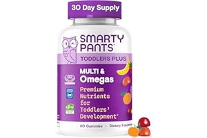 SmartyPants Toddler Multivitamin Gummies - Improved Formula: Omega 3 (DHA/EPA), Vitamins D3, C, Vitamin B12, B6, A, K & Zinc, Biotin, Gluten Free, Three Fruit Flavors, 60 Count (30 Day Supply)