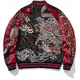 Sukajack Dragon Embroidered Bomber Jacket Japanese Style Unisex Vintage Streetwear Zip Up Windbreaker Coat for Men Women Red