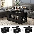 Lift Top Coffee Table, 4 in 1 Multi-Function Coffee Table with Storage Shelf and Hidden Compartment, Center Table with Large Drawers, Converts to Dining Table for Living Room, Home Office (Black)