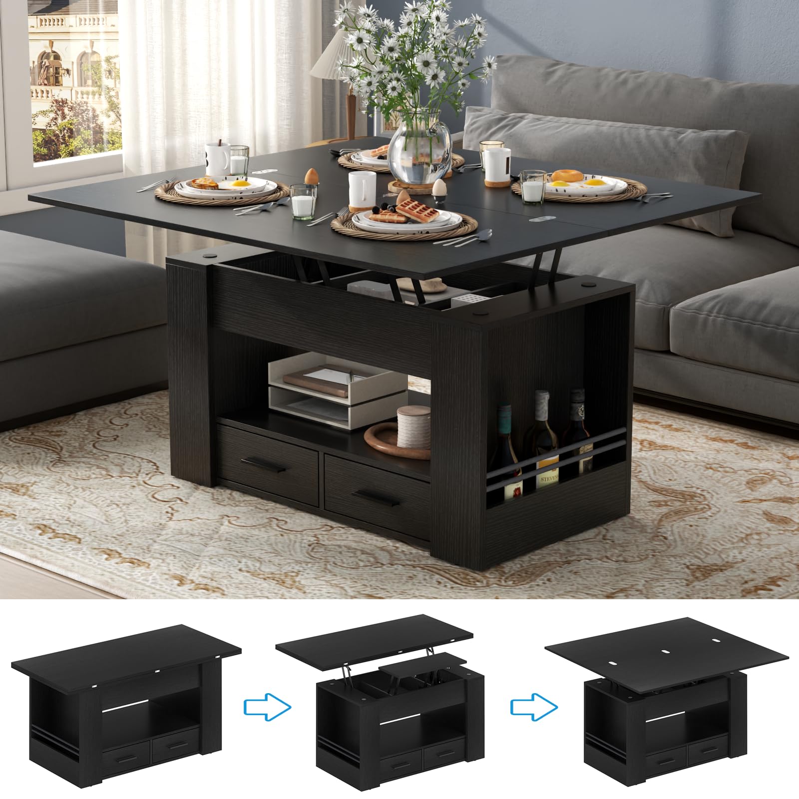 Lift Top Coffee Table, 4 in 1 Multi-Function Coffee
