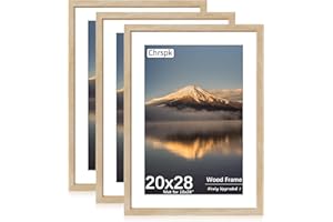 Chrspk 20X28 Poster Frame, Display Pictures 16X24 with Mat or 20X28 Without, Wall Hanging Frames, Natural Oak, 3 Pack