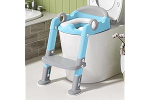 MANGOHOOD Potty Training Seat with Step Stool Ladder, Toddlers Potty Training Toilet for Kids Boys Girls (Gray/Blue)