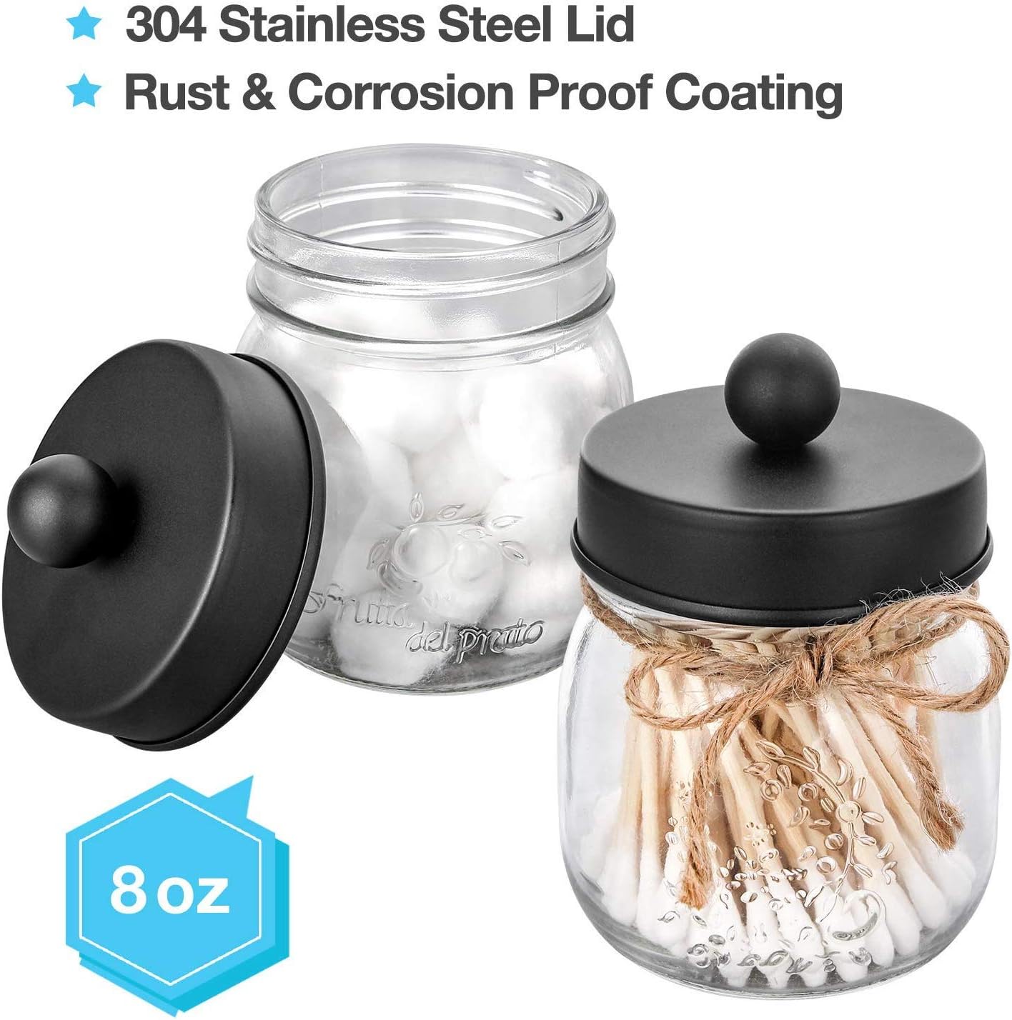 Mason Jar Bathroom Accessories Set 4 Pcs - Mason Jar Soap Dispenser & 2 Apothecary Jars & Toothbrush Holder - Rustic Farmhouse Decor, Bathroom Home Decor, Countertop Vanity Organize - Black: Home & Kitchen