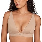 INLYRIC Women's Cotton Plunge Bralette - Sexy Unlined Triangle Breathable Wireless Stretch No Padding Deep V Bra