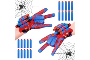 Genqiang Spider Web Shooter, 2 Sets Wrist Launcher Toys with Superhero Glove, Kids Cosplay Costume, Halloween Christmas Birthday Decorations Gift for Boys Girls
