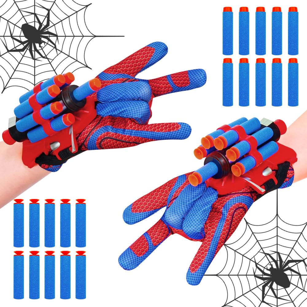Photo 1 of Genqiang Spider Web Shooter, 2 Sets Wrist Launcher Toys with Superhero Glove, Kids Cosplay Costume, Halloween Christmas Birthday Decorations Gift for Boys Girls