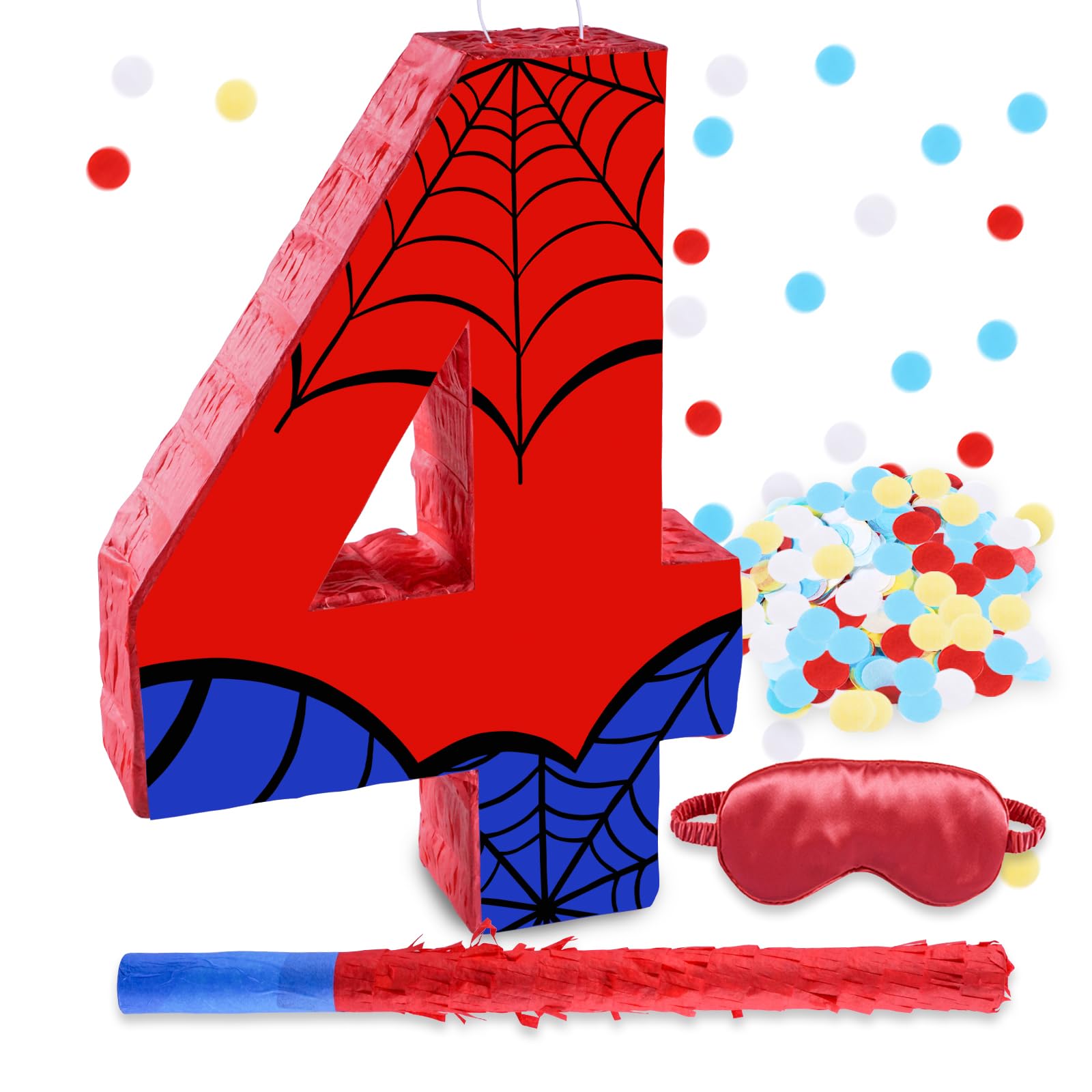 Photo 1 of 16 Inch Number 4 Spider Pinata with 16 Inch Piñata Stick Blindfold Confetti for Boy Girl Kids 4th Birthday Party Decorations (4th)