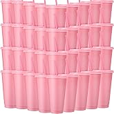 Honeydak 60 Pack Tumbler with Straw and Lid Bulk Cups for Gifts Glitter Plastic Coffee Cups 24-27 oz Reusable Water Bottle Iced Coffee Travel Mug Party Favors for Birthdays Travel (Light Pink)