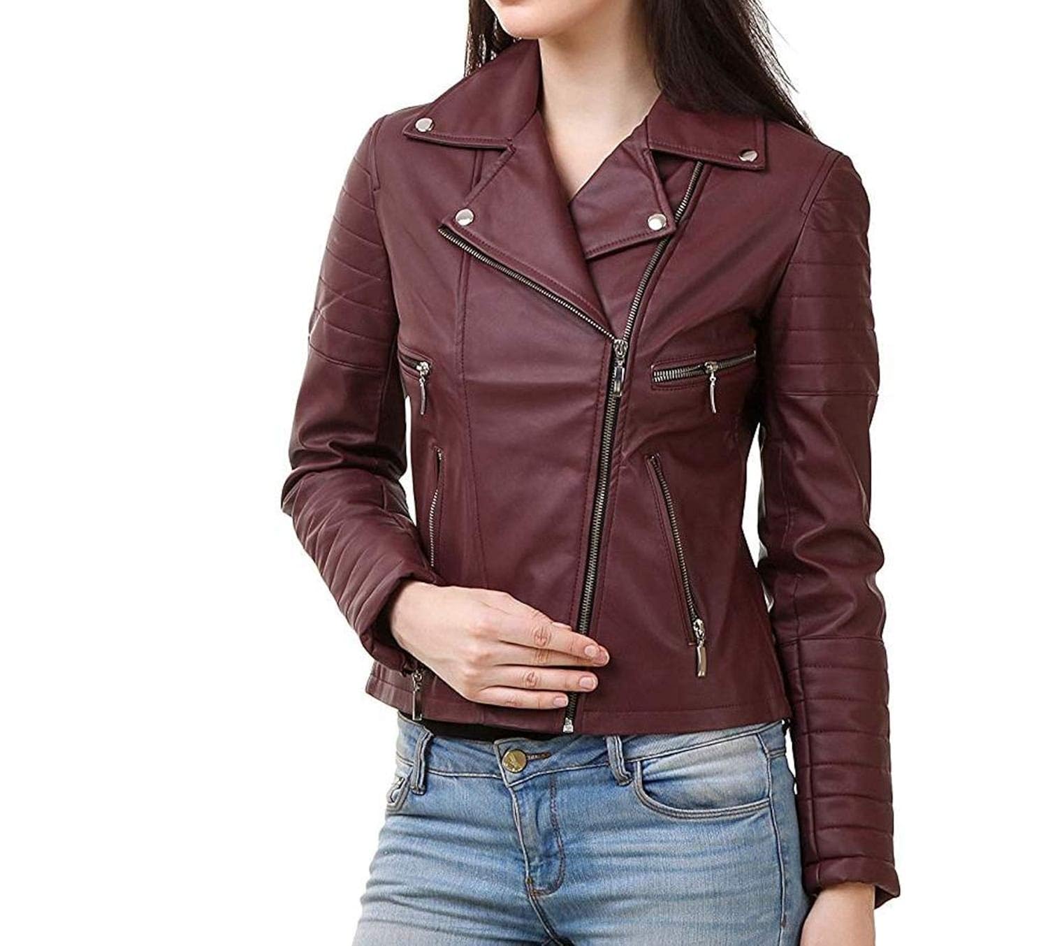 delhitraderss&reg; stylish girls/ladies/women slim fit zipper design winter jacket(code-mehroon)(size-l)