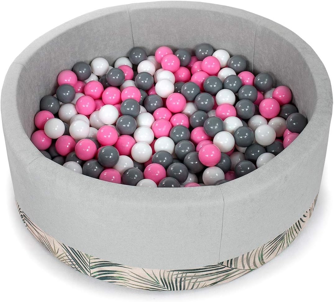 Tweepsy Soft Baby Round Ball Pool Pit 250 Balls 90x30cm Handmade EU -BKODP5N - Palm-Light Grey Pool: Baby Pink, White, Grey