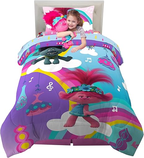 Amazon Com Franco Kids Bedding Super Soft Comforter With Sheets And Cuddle Pillow Bedroom Set 5 Piece Twin Size Trolls World Tour Home Kitchen