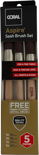 CORAL Aspire 5 Piece Round Sash Paint Brush Set 15 18 21 25 18mm FSC Wood view 2
