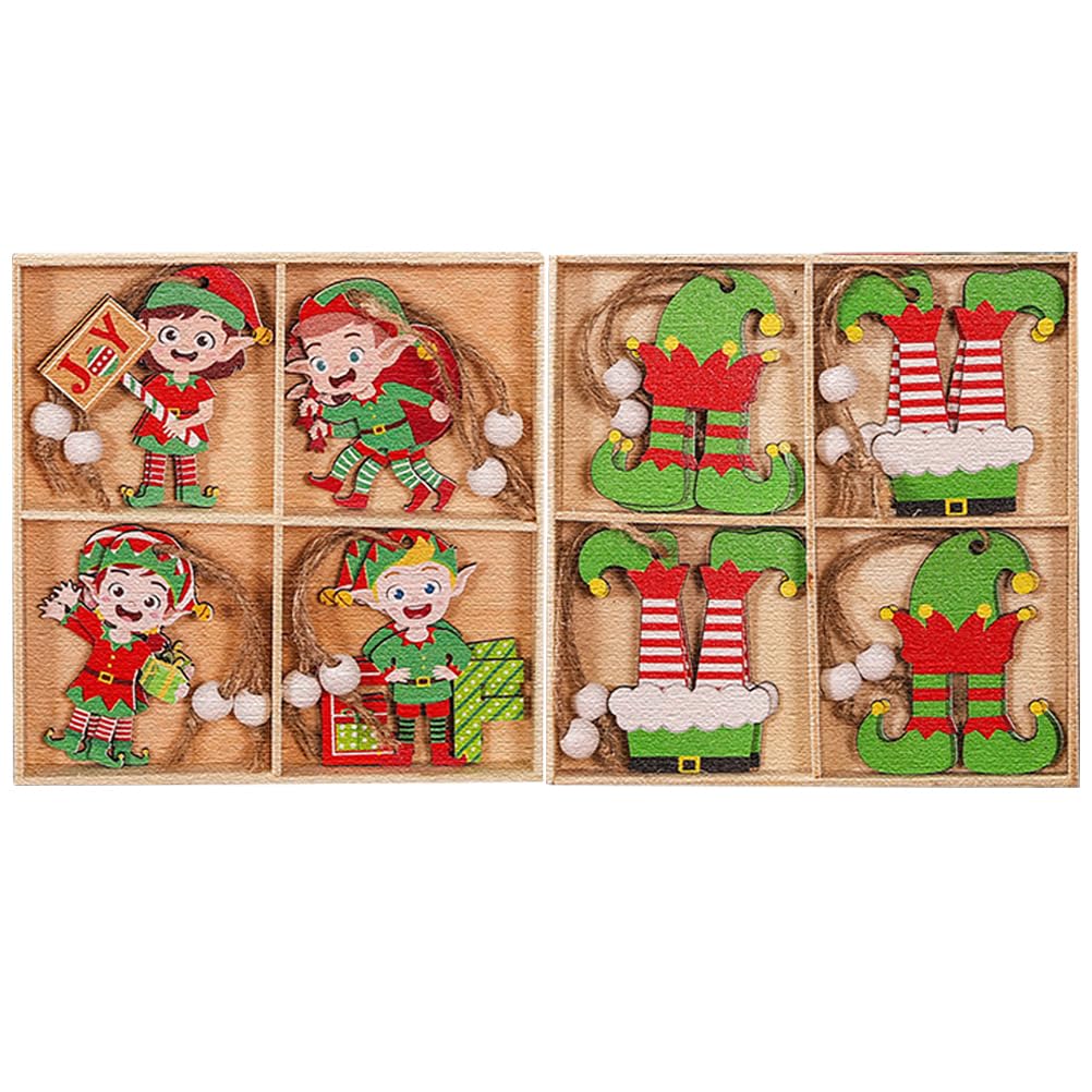 Gadpiparty 16Pcs Elf Christmas Tree Ornaments Xmas Elves Wooden Hanging present Tags Craft Sign Elf Legs Hanging Decoration for Christmas Fireplace Party Favor Supplies