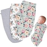 Henry Hunter Baby Swaddle Sack | The Simple Swaddle | Soft Stretchy Cotton Swaddles for Newborns | Baby Swaddles 0-3 Months, Swaddle Blankets Baby Girl, Pack of 3, Peony | Bouquet | Light Heather