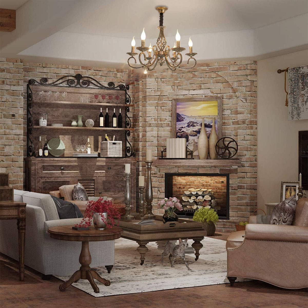 Ganeed Rustic 6-Light Chandeliers, French Country Vintage Chandelier, Metal in Antique Bronze Pendant Chandelier, Pendant Light Fixture for Island Kitchen Farmhouse Dining Room Living Room - - 