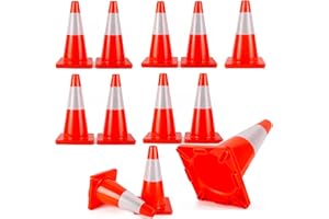 STRLON Traffic Cones 18 inch 12 Pack Safety Cones Orange with Reflective Collars Fit Parking Lot,Driveway Road Traffic Control Construction Sport Cones