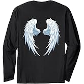 White Angel Wings Graphic On the Back Long Sleeve T-Shirt