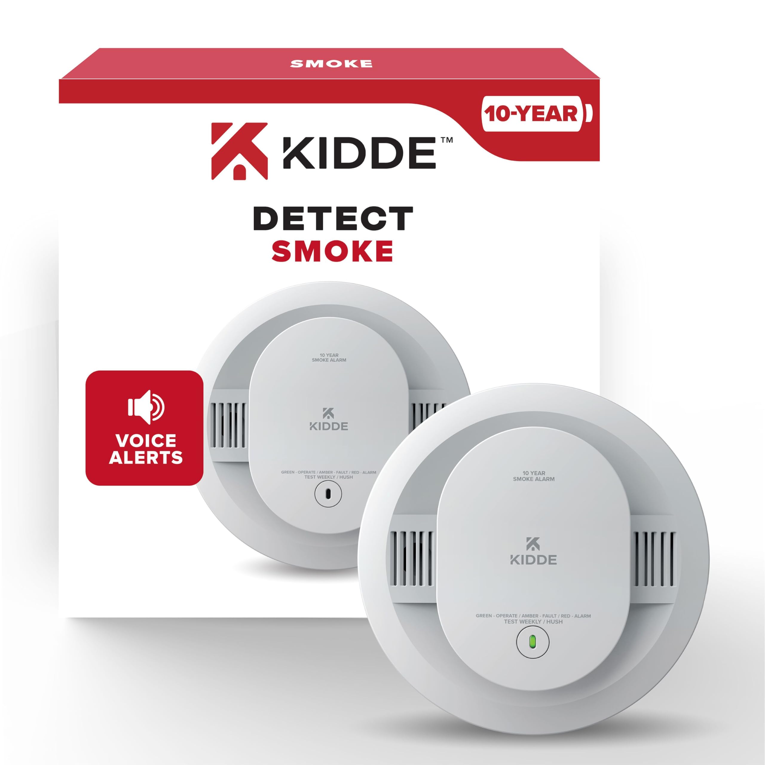 Photo 1 of Kidde Detector, 10-Year Battery Powered, Voice Alerts, LED Warning Light Indicators, 20SD10-V