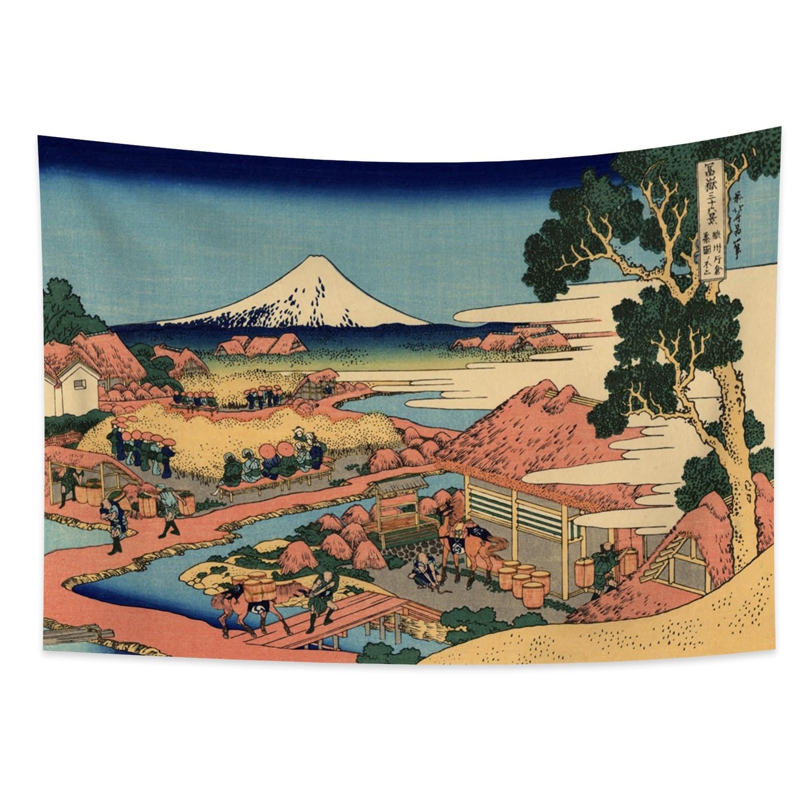 YONGFOTO 100x70cm Ukiyo-e Tapestry Mount Fuji 36 Views Room Wall Hanging Katakura Tea Plantation in The Suruga Province Landscape Wall Art Japanese Traditional Painting Toyo Style Tapestries