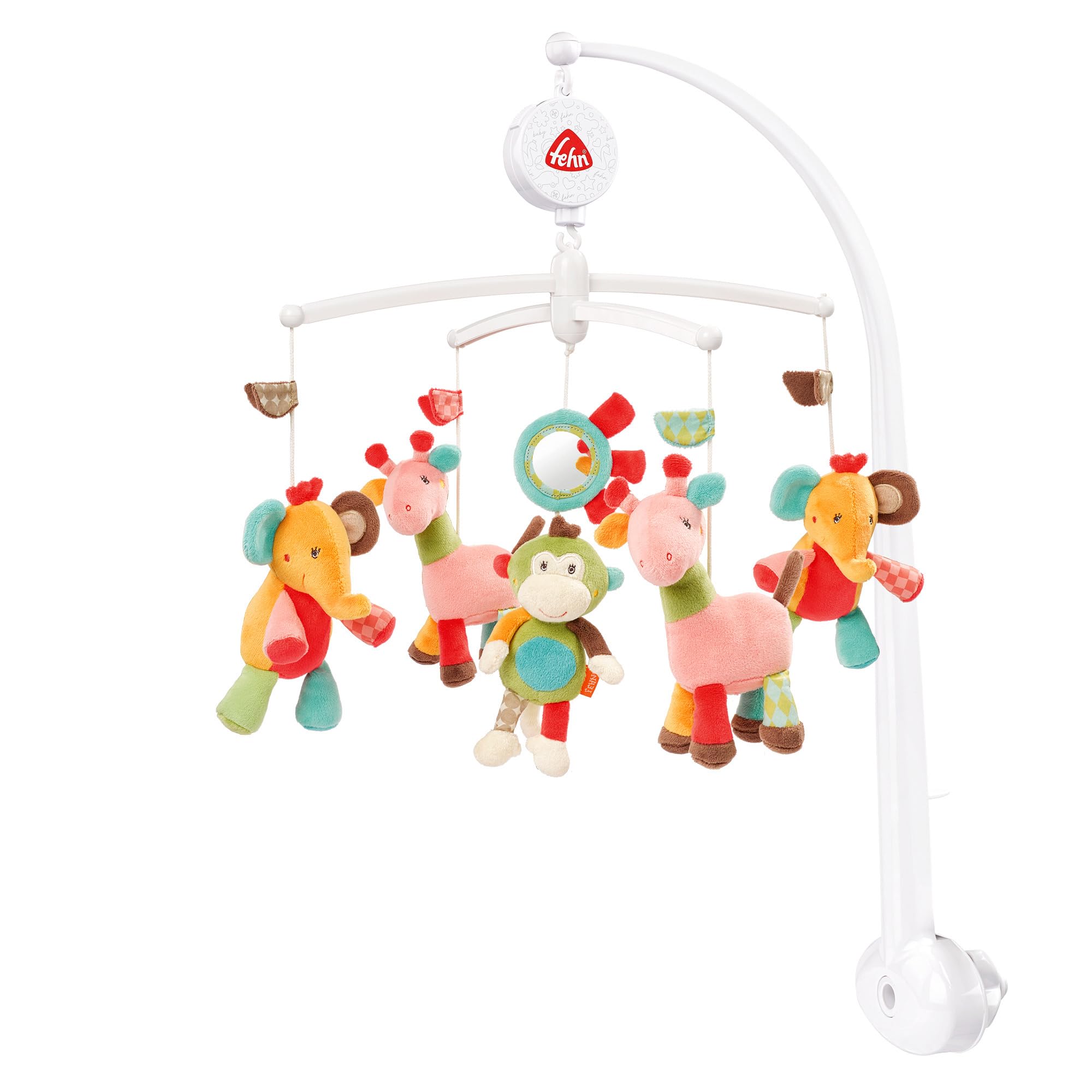 Fehn 074291 Safari Musical Mobile – Music Box Mobile with Colourful Safari Animals to Listen to and be Amazed At – for Attaching to the Bed for Babies Up to 5 Months – Height : 65 cm, Diameter 40 cm