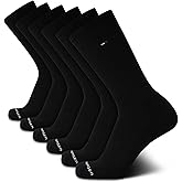 Tommy Hilfiger Mens Crew Socks - 6 Pack Cotton Blend Stretch Cushioned Breathable Athletic Socks for Men