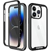 wahhle Compatible with iPhone 14 Pro Case, Full-Body Protection Phone Cover with Screen Protector Built-in, Touch Sensitive, Anti Scratch Shockproof TPU Bumper Case for 14 Pro 6.1 Inches-Black/Clear