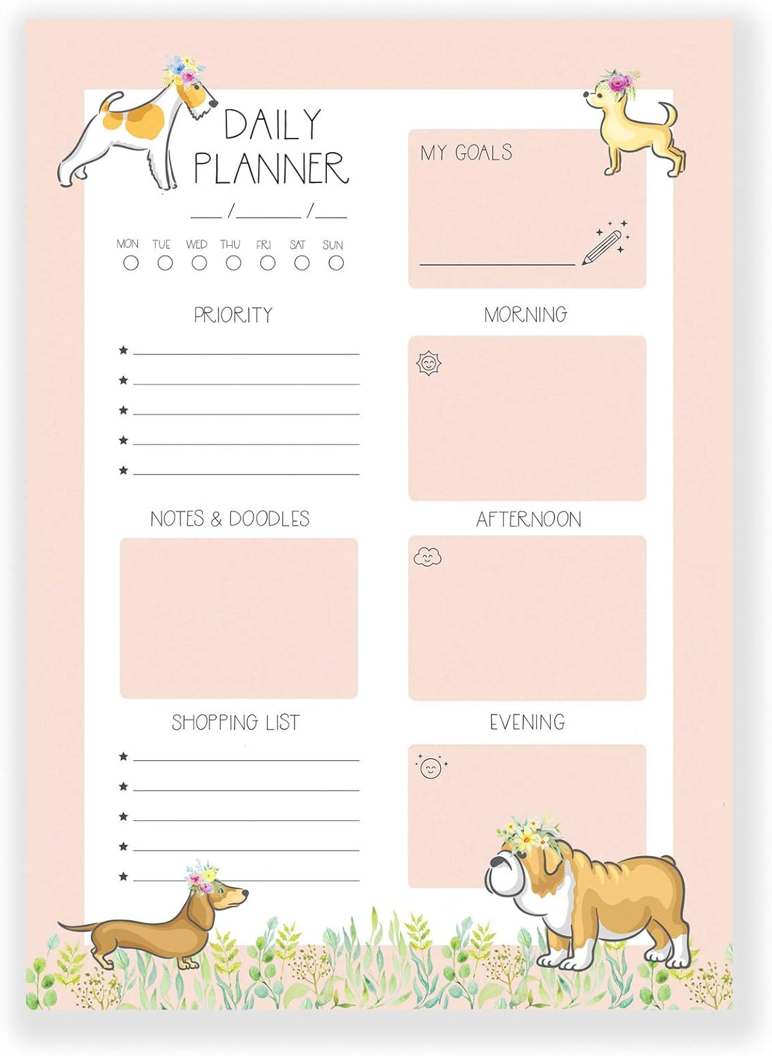 Daily Planner A5 Tear-Off Notepad - Cute Dog Themed Organiser - To Do List Pad - Gift for Dog Lover, Pink