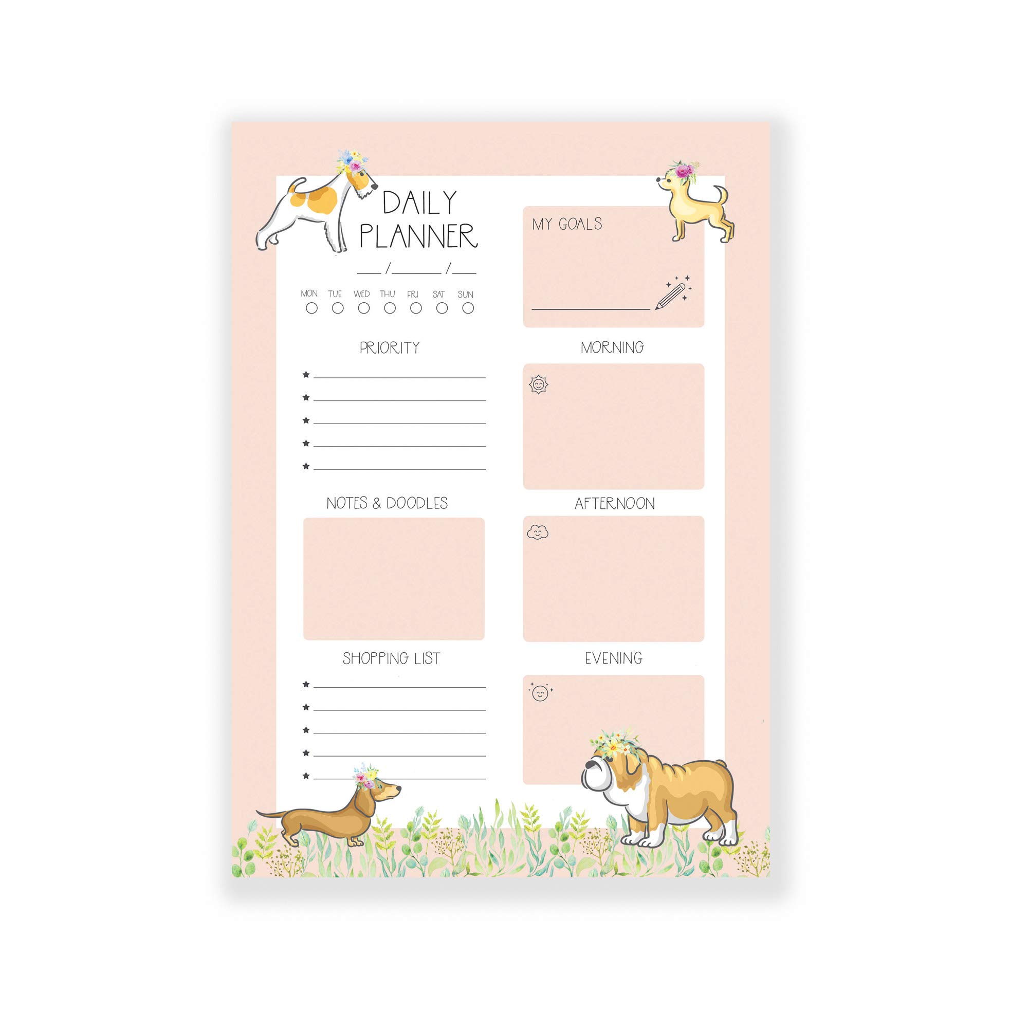 Daily Planner A5 Tear-Off Notepad - Cute Dog Themed Organiser - To Do List Pad - Gift for Dog Lover