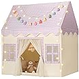 Senodeer Kids Play Tent Indoor: with Mat, Tassel Garland, Star Lights - Purple Checkered Girls Tent Playhouse for Toddlers Kids Toys for Boy Girl Birthday Gift for Kids