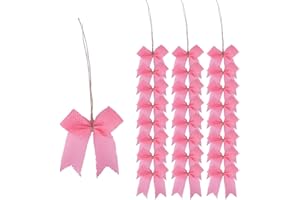 Meseey 24 Pcs 3 Inch Mini Pink Burlap Ribbon Bow Small Bows for Applique Embellishment Crafts Sewing Scrapbook Wedding Christmas Halloween Thanksgiving Decorations (Pink)