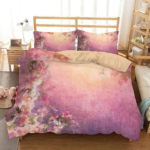 Amazon Com Lunasvt Enchanted Cherry Blossom Petals Field Shabby Chic Floral Garden Spring Picture Home Bedding Decorative Custom Design 3 Pc Duvet Cover Set King Home Kitchen