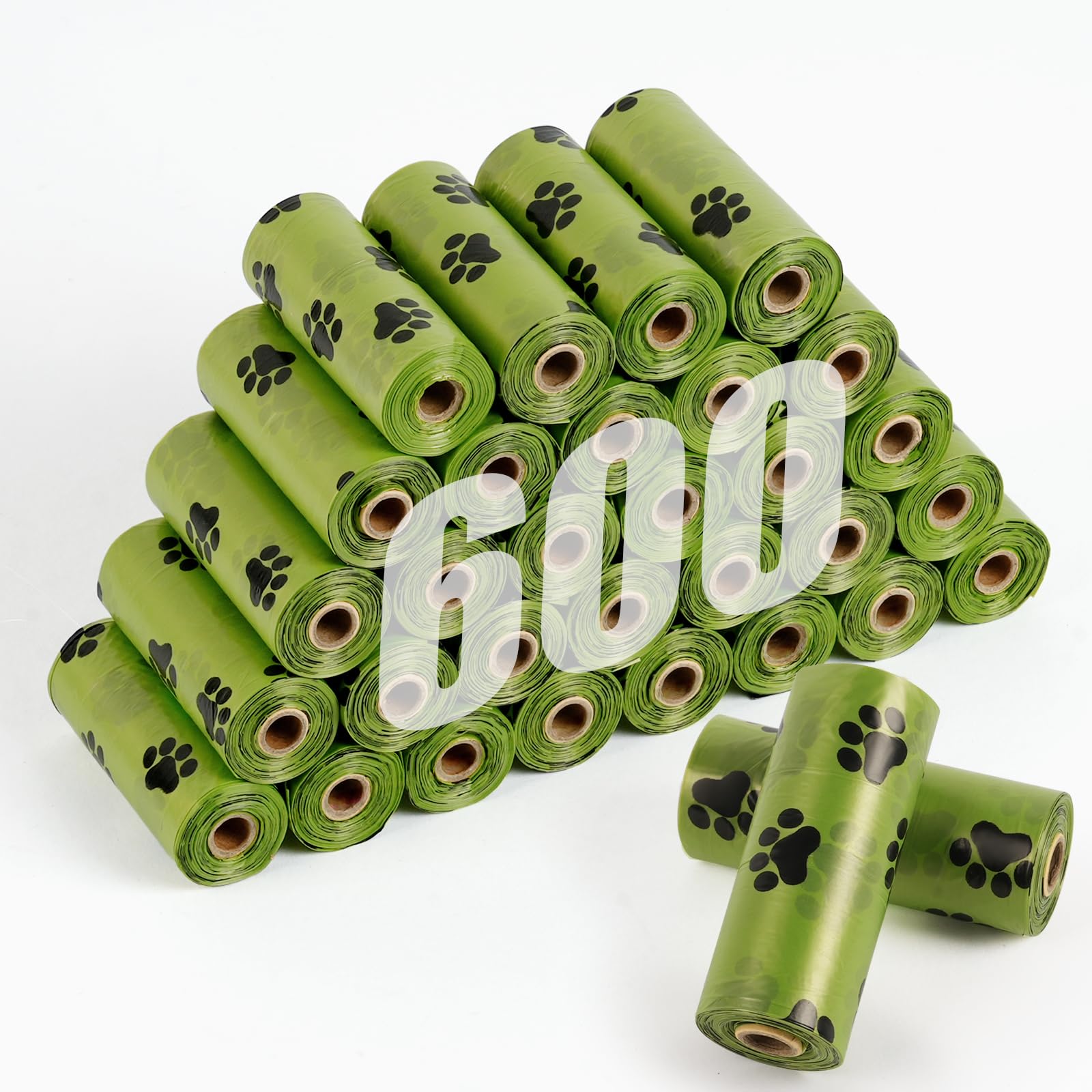 AMFUN 30 Rolls 600 Dog Poo Bags, Pet Poop Waste Bag, Green Dog Waste Bags, with Leak Proof and Extra Thick, for Outdoor Walking
